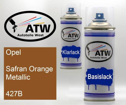 Opel, Safran Orange Metallic, 427B: 400ml Sprühdose + 400ml Klarlack - Set, von ATW Autoteile West.